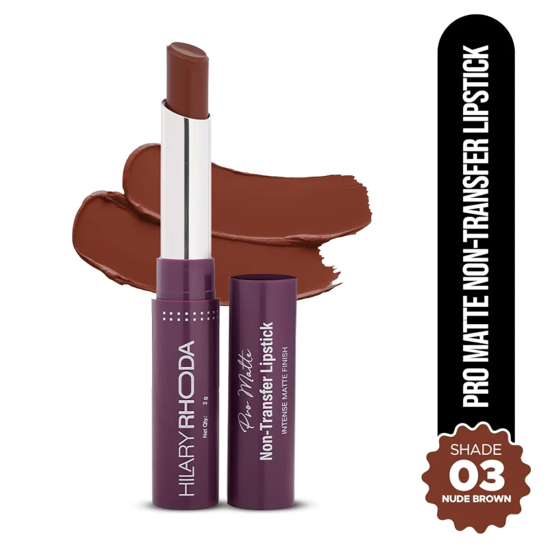 Hilary Rhoda Pro Matte Non-Transfer Lipstick | Waterproof & Smudge-Proof | 12-Hour Long Stay | 24 Shades Available | Highly Pigmented Matte Finish Lipstick | 2g - (Nude Brown | Shade 03) - Thumbnail 2